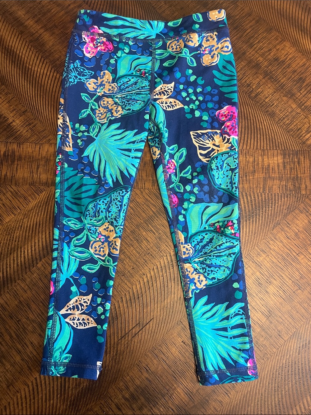 Lilly Pulitzer Navy Tropical Leaf Print Kids Leggings (girls)